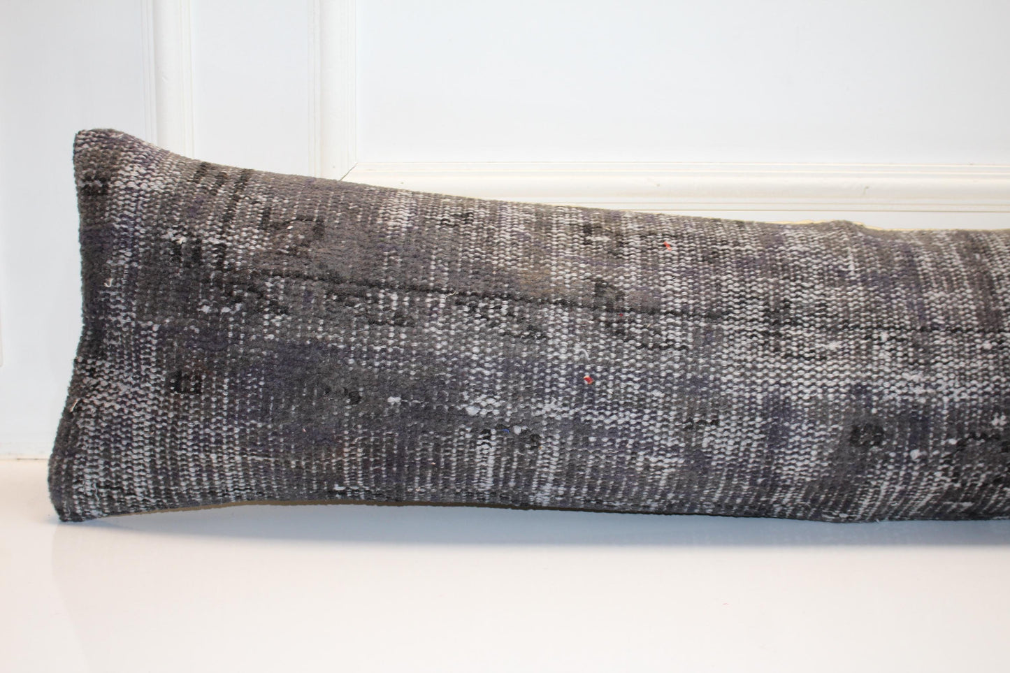 Charcoal Kilim Pillow Cover, Vintage Turkish Rug Lumbar Cushion (12x48 inches)