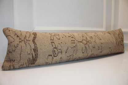 Desert Tone Vintage Rug Bench Pillow 12x48, Sand Beige Lumbar Cushion