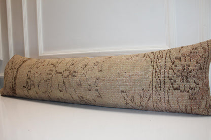 Desert Tone Vintage Rug Bench Pillow 12x48, Sand Beige Lumbar Cushion