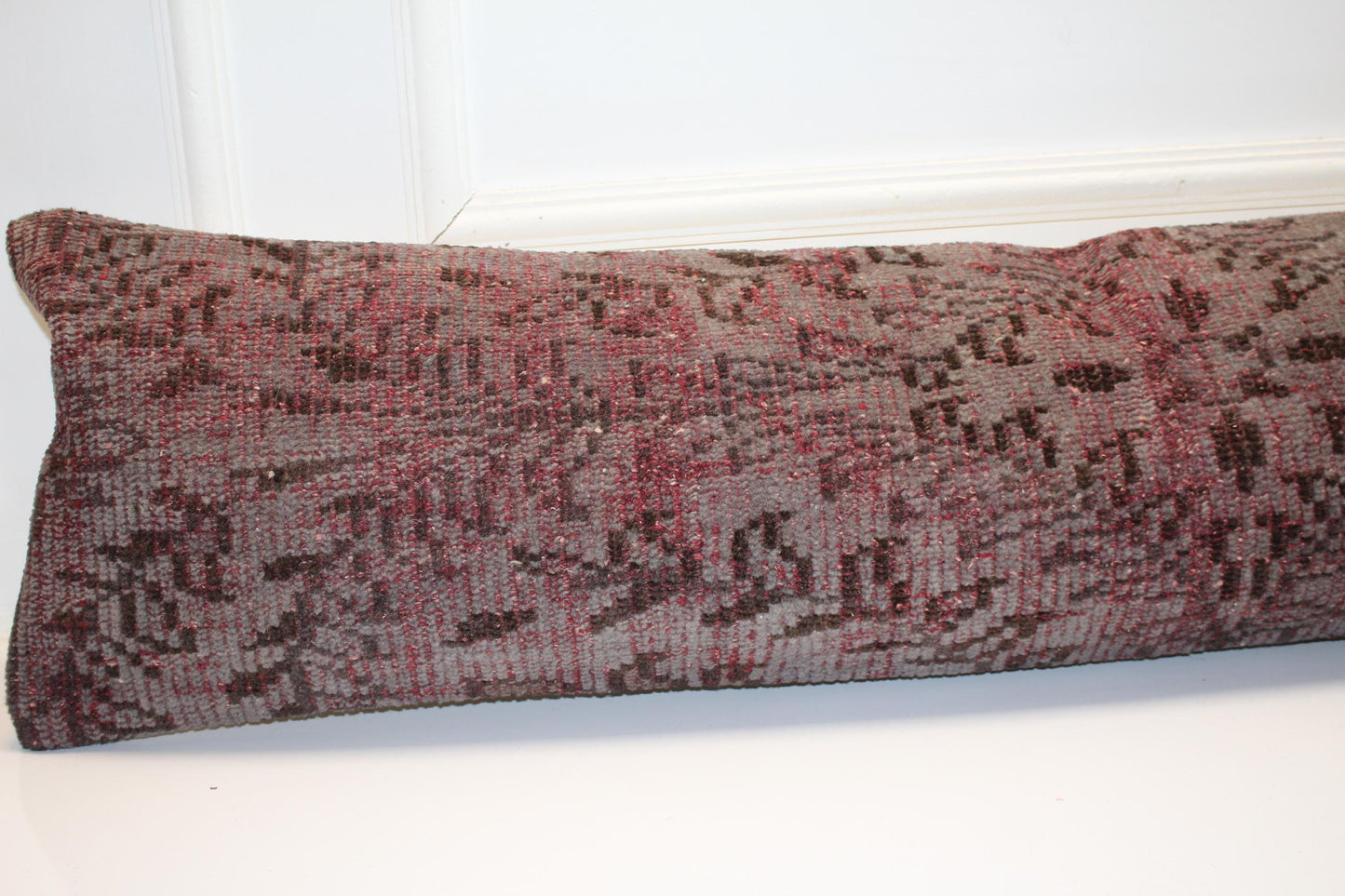 Muted Crimson Vintage Bench Pillow 12x48, Distressed Rug Lumbar Cushion