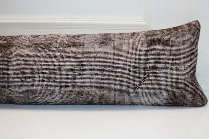 Long Bench Pillow 12x48 Vintage Turkish Rug, Neutral Kilim Lumbar Cushion