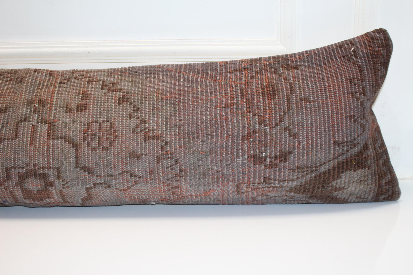 Rust Vintage Turkish Rug Bench Pillow 12x48, Earth Tone Kilim Lumbar Cushion