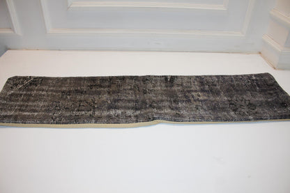 Antique Gray Turkish Rug Bench Pillow 12x48, Distressed Kilim Lumbar Cushion, Long Vintage Bench