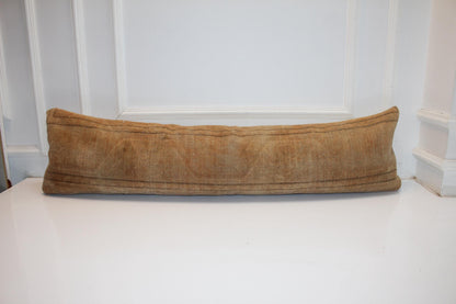 Camel Vintage Turkish Rug Bench Pillow 12x48, Warm Tan Kilim Lumbar Cushion