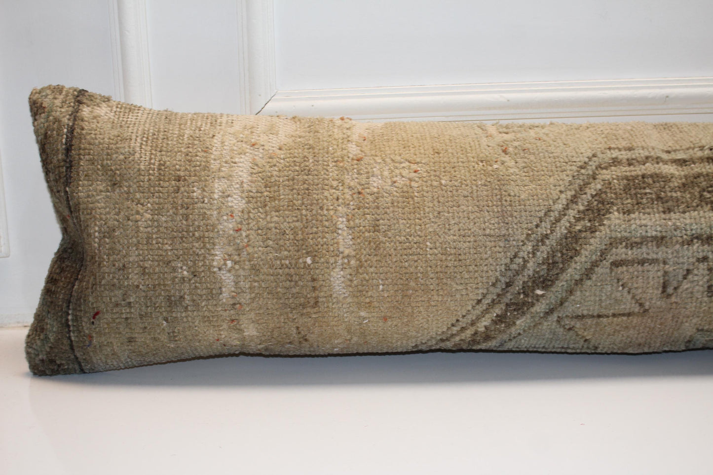 Neutral Vintage Turkish Rug Bench Pillow 12x48, Beige Kilim Lumbar Cushion