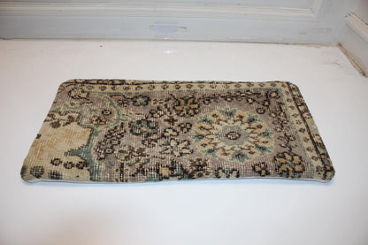 Handmade Kilim Pillow Cover – Faded Aqua Floral Anatolian Wool Cushion 12x24