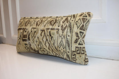 Handmade Kilim Pillow Cover – Upcycled Tribal Rug Lumbar Cushion 12x24