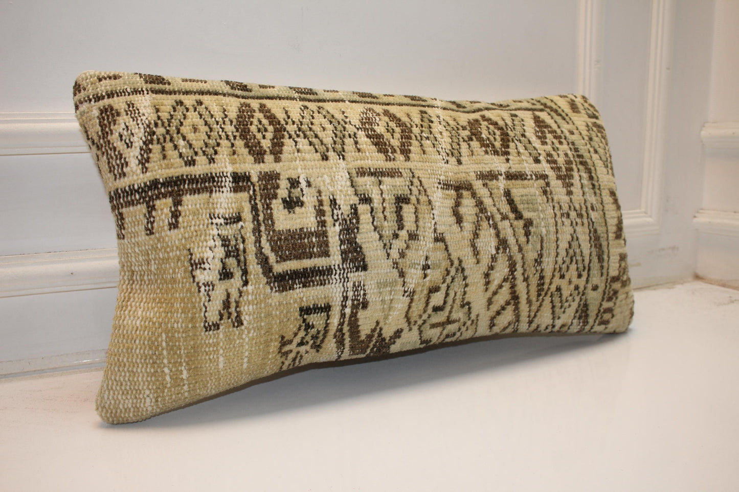 Handmade Kilim Pillow Cover – Upcycled Tribal Rug Lumbar Cushion 12x24