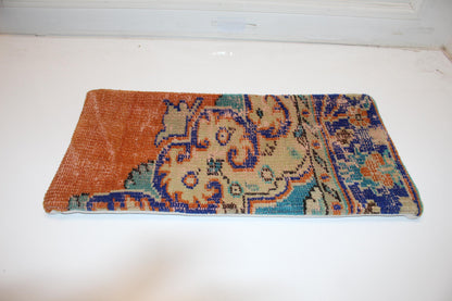 Turkish Rug Bench Lumbar 12x24 – Burnt Orange & Cobalt Anatolian Statement Cushion