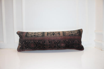 Handmade Kilim Pillow Cover: Smoky Burgundy Tribal Lumbar Cushion (12x36 Inch)
