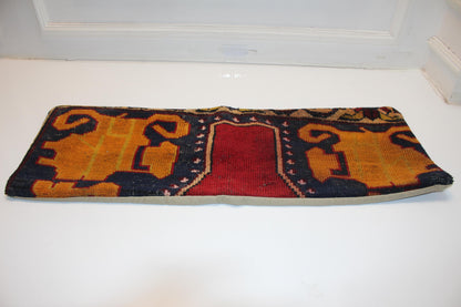 Handmade Kilim Pillow Cover 12x36 Inch, Upcycled Wool Rug, Lion Motif Lumbar Cushion