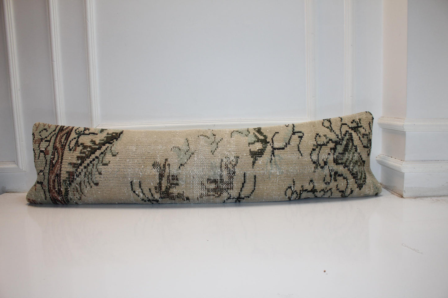 12x48 Inch Faded Ivory Garden Motif Long Lumbar Cushion for Refined Statement Interiors