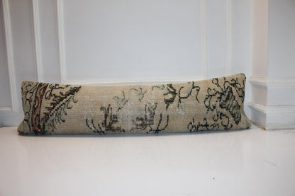 12x48 Inch Faded Ivory Garden Motif Long Lumbar Cushion for Refined Statement Interiors