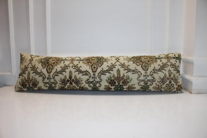Turkish Rug Bench Pillow 12x48 Inch Ivory & Sage Botanical Lumbar Cushion for Elegant Classic