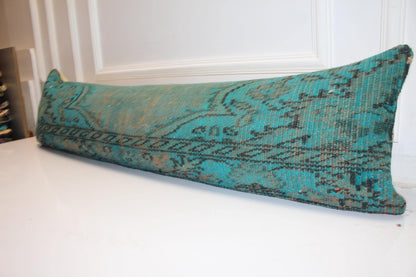 Turkish Rug Bench Pillow 12x48 Inch Aqua Patina Lumbar Cushion for Coastal Inspired Designer