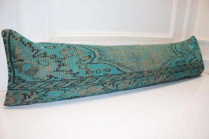 Turkish Rug Bench Pillow 12x48 Inch Aqua Patina Lumbar Cushion for Coastal Inspired Designer