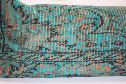 Turkish Rug Bench Pillow 12x48 Inch Aqua Patina Lumbar Cushion for Coastal Inspired Designer