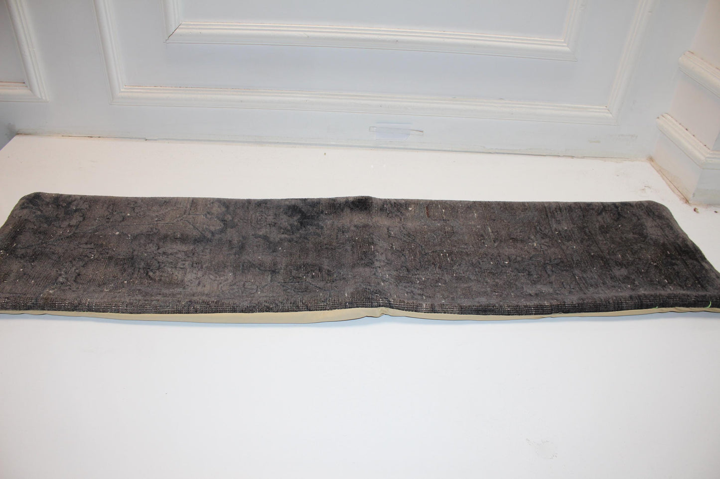 Turkish Rug Bench Pillow 12x48 Inch Charcoal Washed Long Lumbar Cushion for Modern Minimal