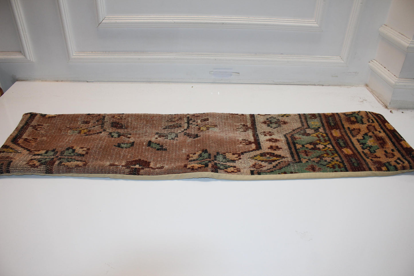 Vintage Kilim Bench Pillow 12x48 Inch Muted Terracotta Sage Lumbar Cushion