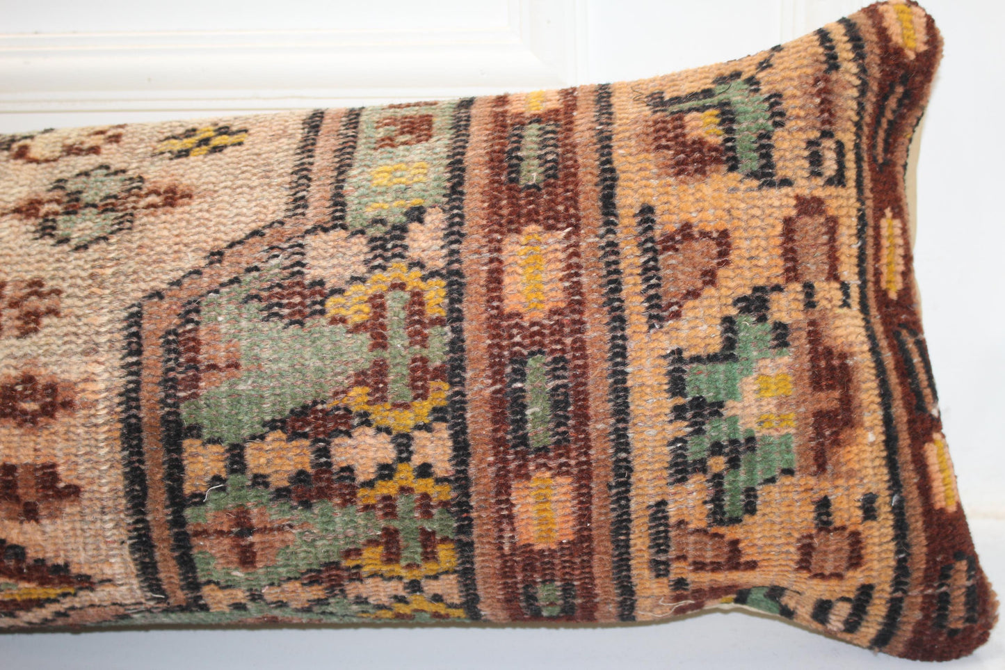 Vintage Kilim Bench Pillow 12x48 Inch Muted Terracotta Sage Lumbar Cushion