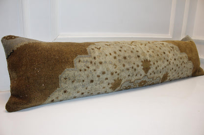 Turkish Rug Bench Pillow 12x48 Inch Camel & Sandstone Long Lumbar Cushion Neutral Minimal