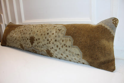 Turkish Rug Bench Pillow 12x48 Inch Camel & Sandstone Long Lumbar Cushion Neutral Minimal