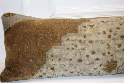 Turkish Rug Bench Pillow 12x48 Inch Camel & Sandstone Long Lumbar Cushion Neutral Minimal