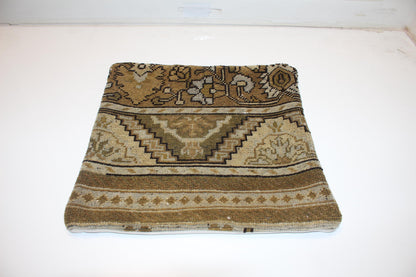 Handmade Kilim Pillow Cover: Camel Ivory Heritage Design Accent Cushion (16x16 in)