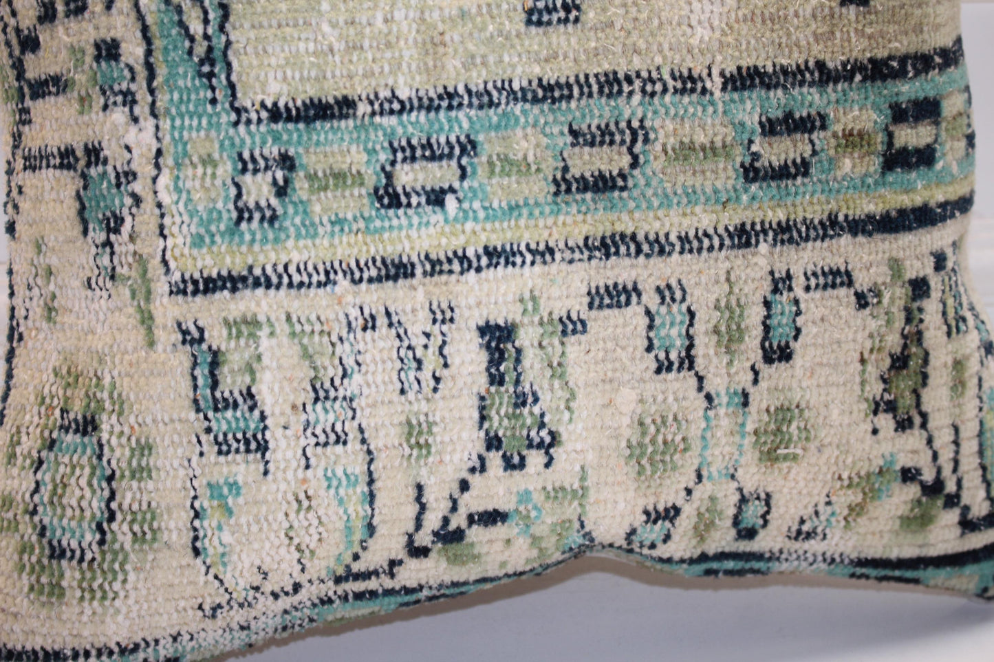 Handmade Kilim Pillow Cover: Sage Green, Aqua Boho Throw Cushion (16x16 in)
