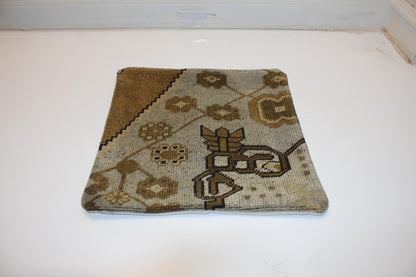Handmade Kilim Pillow Cover: Upcycled Tribal Beige Brown Throw Cushion (16x16 in)