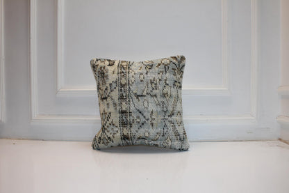 Handmade Kilim Pillow Cover: Upcycled Wool, Neutral Boho Throw Cushion (16x16 in)
