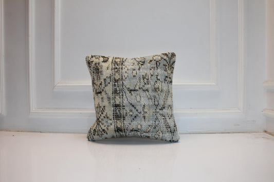 Handmade Kilim Pillow Cover: Upcycled Wool, Neutral Boho Throw Cushion (16x16 in)