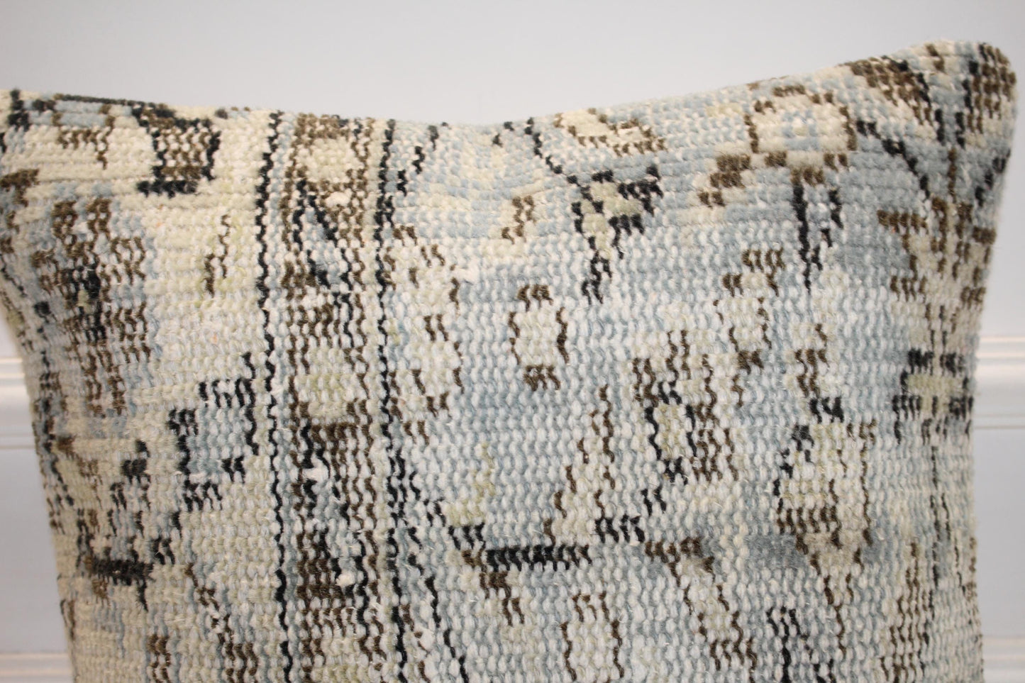Handmade Kilim Pillow Cover: Upcycled Wool, Neutral Boho Throw Cushion (16x16 in)