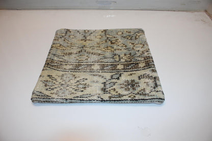 Handmade Kilim Pillow Cover: Upcycled Floral Wool Throw Cushion (16x16 in)