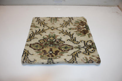 Handmade Kilim Pillow Cover: Antique Cream Olive Medallion Boho Farmhouse Accent Cushion (16x16 in)