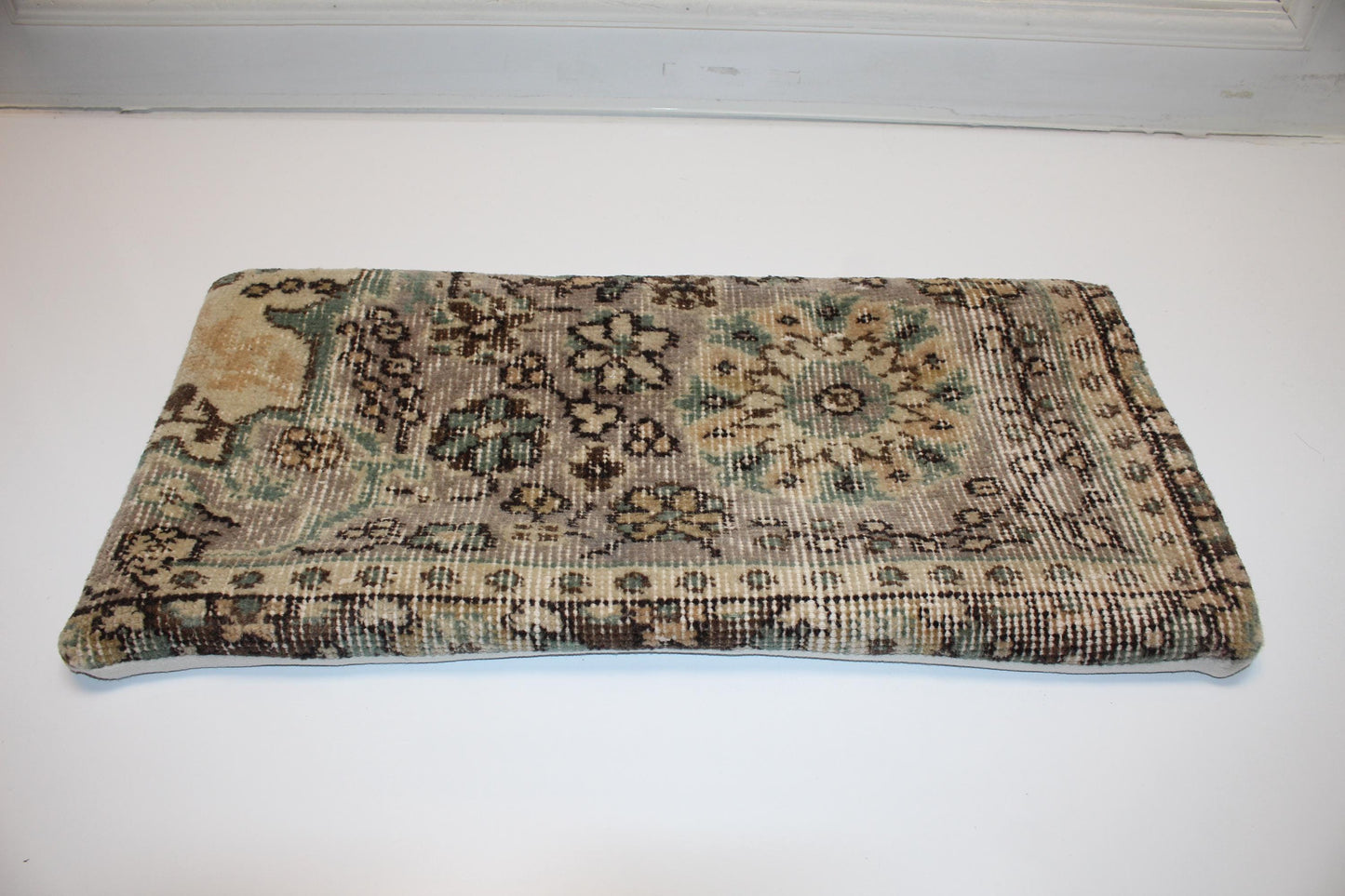 Turkish Kilim Lumbar Pillow 12x24 Beige Mint Floral Handwoven Rug Cushion Cover