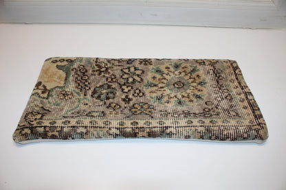Turkish Kilim Lumbar Pillow 12x24 Beige Mint Floral Handwoven Rug Cushion Cover