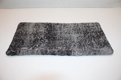 Turkish Kilim Lumbar Pillow 12x24 Black Grey Handwoven Rug Cushion Cover