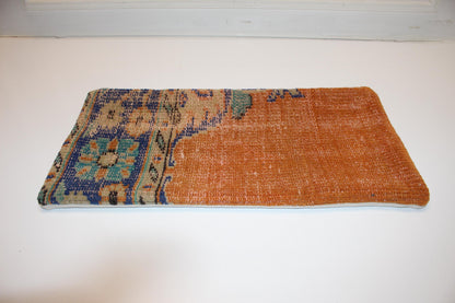 Turkish Kilim Lumbar Pillow 12x24 Mustard Turquoise Handwoven Rug Cushion Cover