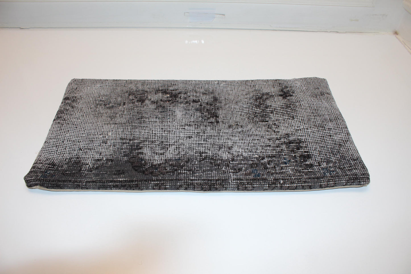 Turkish Kilim Lumbar Pillow 12x24 Grey Black Handwoven Rug Cushion Cover Modern Neutral