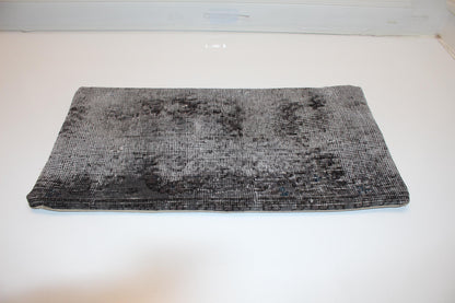 Turkish Kilim Lumbar Pillow 12x24 Grey Black Handwoven Rug Cushion Cover Modern Neutral