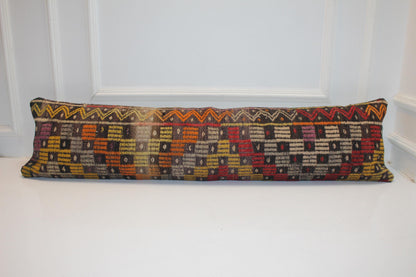 Turkish Kilim Bench Pillow 12x48 Long Lumbar Cushion Cover Colorful Tribal Handwoven