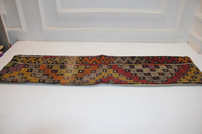 Turkish Kilim Bench Pillow 12x48 Long Lumbar Cushion Cover Colorful Tribal Handwoven