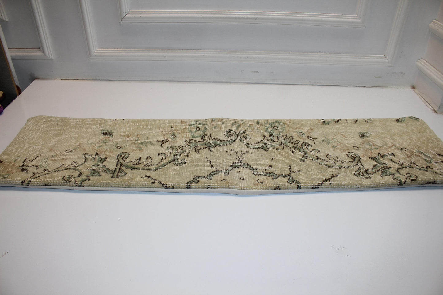 Turkish Kilim Bench Pillow 12x48 Long Lumbar Cushion Cover Cream Floral Handwoven