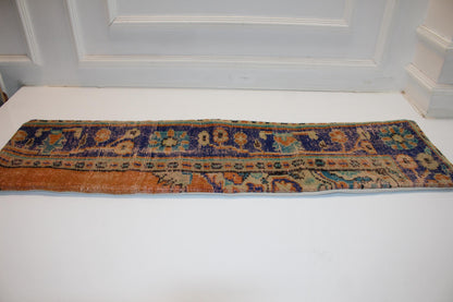 Curated Vintage Turkish Kilim Bench Pillow 12x48 Long Blue Orange Handwoven Statement Textile Accent