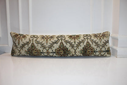 Timeless Vintage Turkish Kilim Bench Pillow 12x48 Long Cream Handwoven Heritage Textile Accent