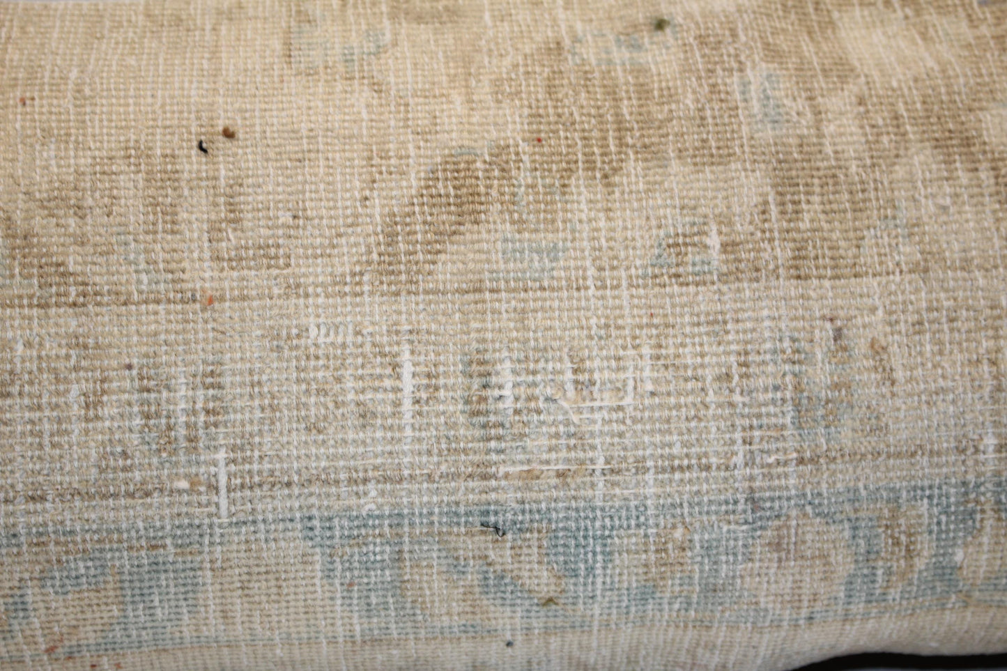 Faded Cream Vintage Turkish Kilim Bench Pillow 12x36 Long Handwoven Quiet Tone Textile Accent