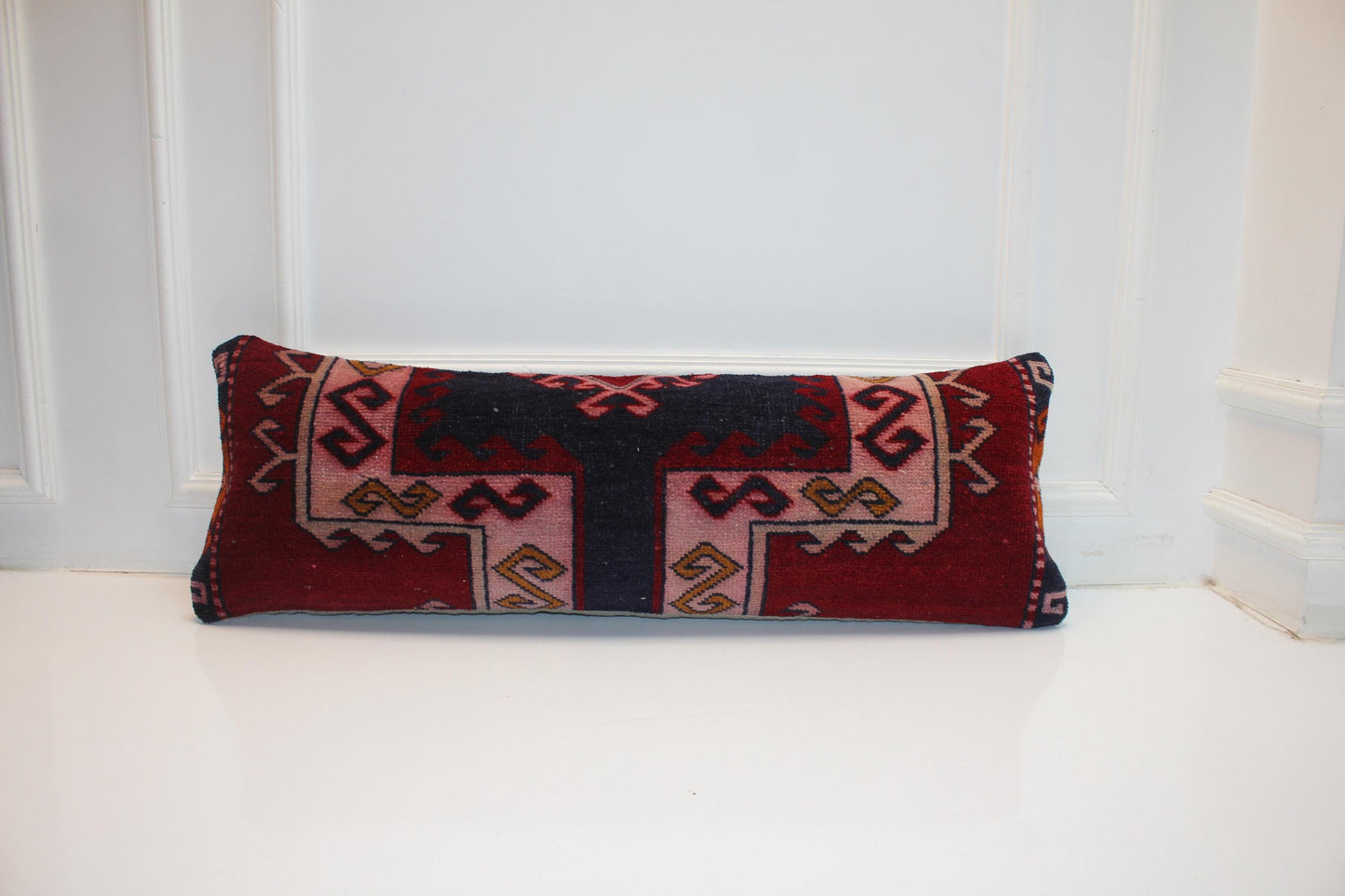Handmade Kilim Pillow Cover – Upcycled Turkish Rug Lumbar Cushion (12x36)