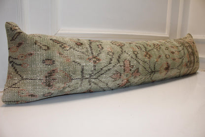 Vintage Turkish Rug Bench Pillow 12x48 – Soft Sage Distressed Lumbar for Elevated Entryway Seating