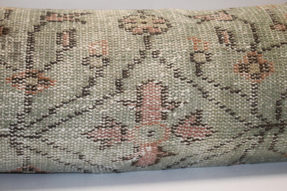 Vintage Turkish Rug Bench Pillow 12x48 – Soft Sage Distressed Lumbar for Elevated Entryway Seating